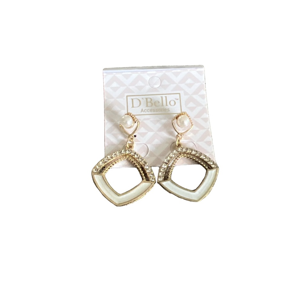 #759 Gold and White Geometric Dangle Earrings